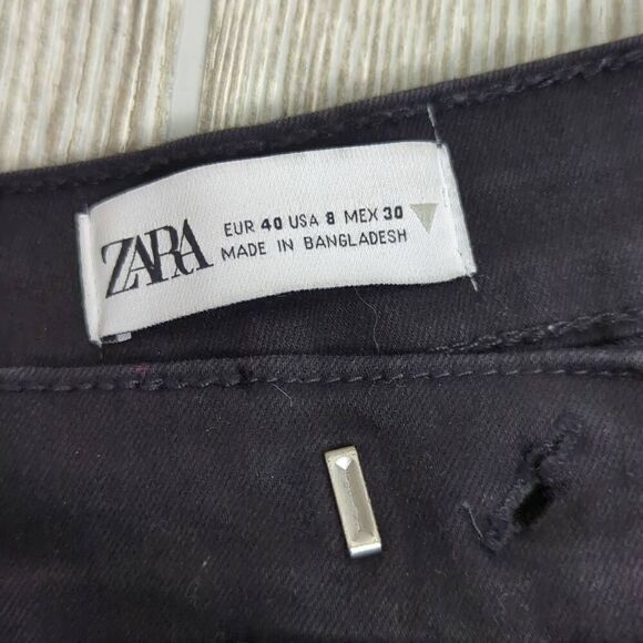 Zara Womens Size 8 Split Leg Denim Jeans Black Exposed Center Seams Zip Fly - Picture 7 of 9